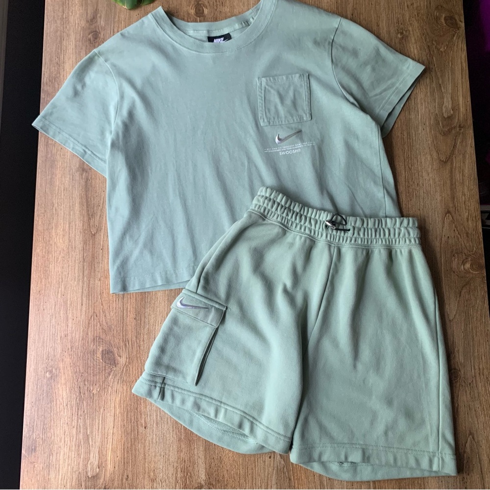Nike Cropped Tee & Cargo Shorts Set in Sage Green